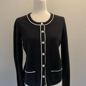 Ann Taylor Black Cardigan with White Trim